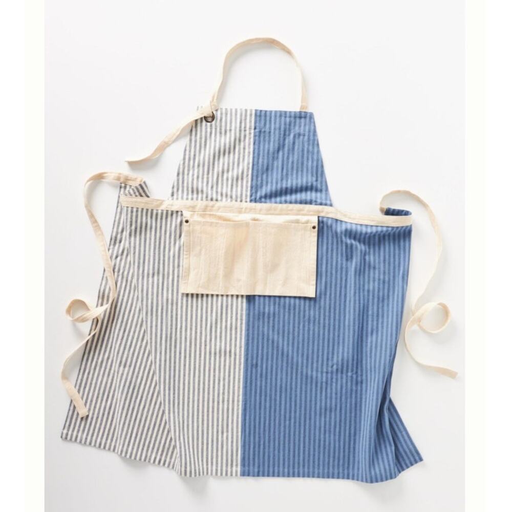 Anthropologie Trudy Apron Blue White Striped Cotton Kitchen Apron NWT one size